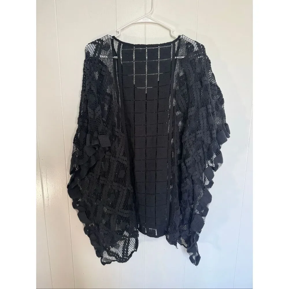 Free People Boho Sunshine Crochet Kaftan Black OS